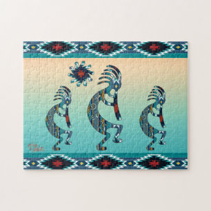Drie Turquoise Southwest Kokopelli Jigzaag Puzzle Legpuzzel