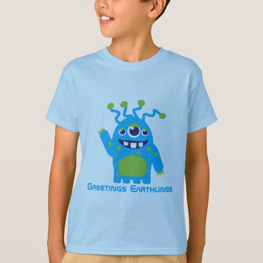 Drie uitheemse blauwe en groene kinder T-shirts me (Voorkant)