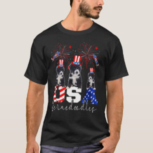 Drie USA Bernedoodles met Pet Amerikaanse vlag F T-shirt