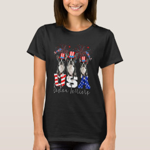 Drie Usa Boston Terriërs met hoed Amerikaanse vlag T-shirt