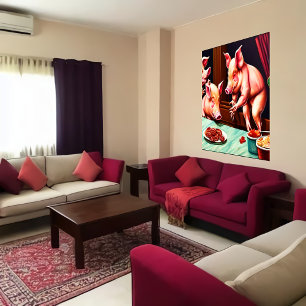 Drie varkens die bacon eten AI Art Poster
