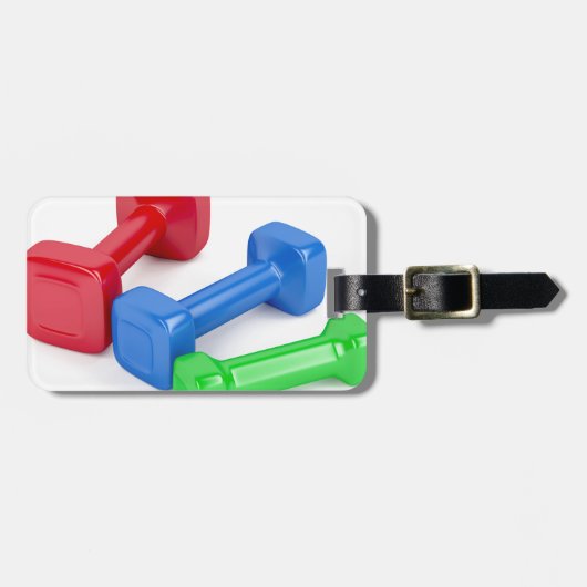 Drie verschillende dumbbels bagagelabel (Voorkant horizontaal)