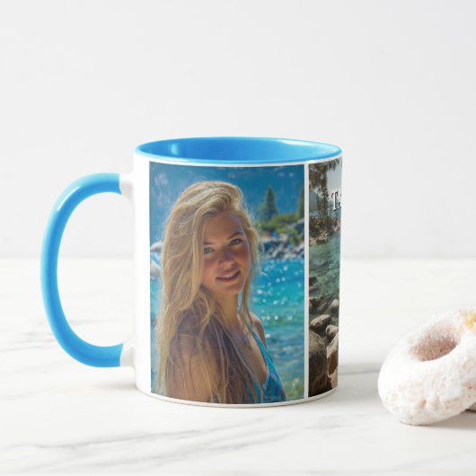 Drie Verticale Strepen Boho Foto Mok (Met donut)
