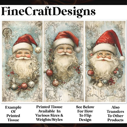 Drie  Victoriaans Jolly Santas AN9 Decoupage Tissuepapier