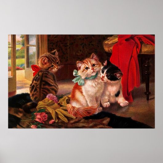 Drie Vintage Kitten Poster (Voorkant)