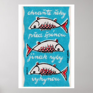 Drie Vissen - Luciferdoosje Print - Tsjechische Wa
