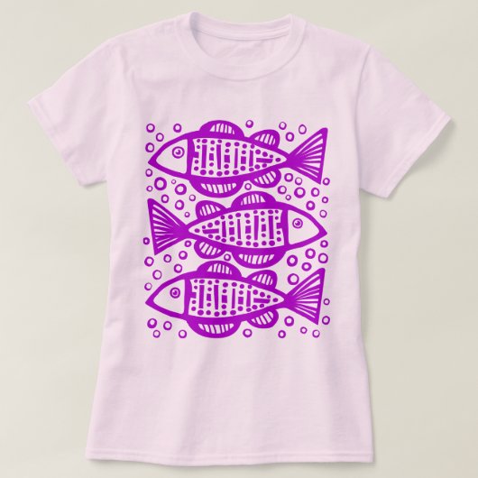 Drie vissen - Paars T-shirt (Design voorkant)