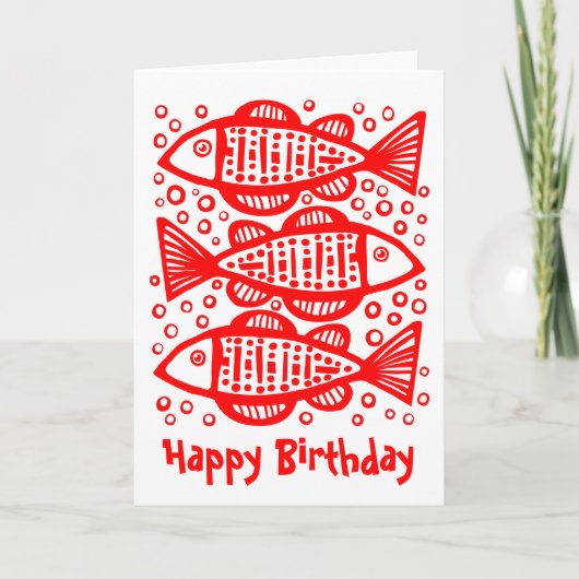 Drie vissen - rood kaart (Voorkant)