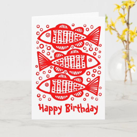 Drie vissen - rood kaart (Gele Bloem)