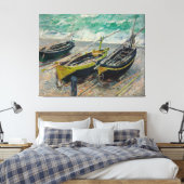 Drie Vissende boten van Claude Monet Canvas Afdruk (Insitu (Slaapkamer))