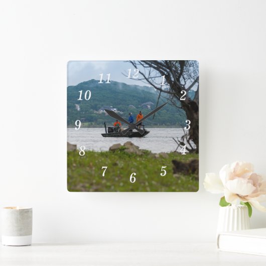 Drie vissers op Tafelsteen Wandklok Vierkante Klok (Huis)