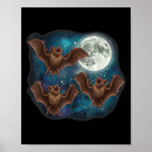 Drie vleermuizen onder volle maan Grappige kosmisc Poster