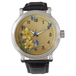 Drie vlinders en narcissen horloge