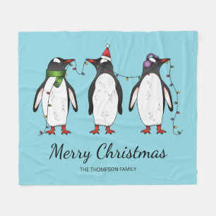 Drie Vrolijke Kerstpinguïns Met Aangepaste Tekst Fleece Deken