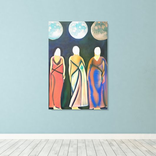 Drie vrouwen, drie manen canvas afdruk (Insitu (Houten vloer))