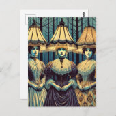 Drie vrouwen het bos met lampenkap Petten Retro Briefkaart (Voorkant / Achterkant)