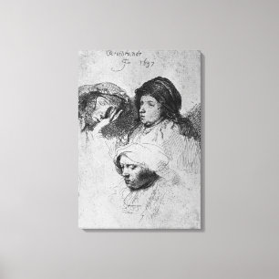 Drie vrouwen hoofden met één slaapstand, 1637 canvas afdruk