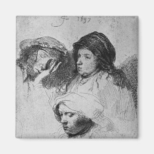 Drie vrouwen hoofden met één slaapstand, 1637 magneet