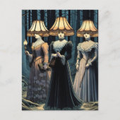 Drie vrouwen in het bos met lampenkap Petten Briefkaart (Voorkant)