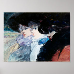 Drie vrouwen in profiel, mooie kunst, poster