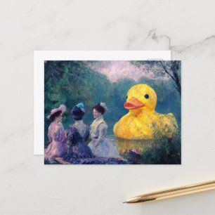 Drie vrouwen picknicken met de reusachtige eend briefkaart