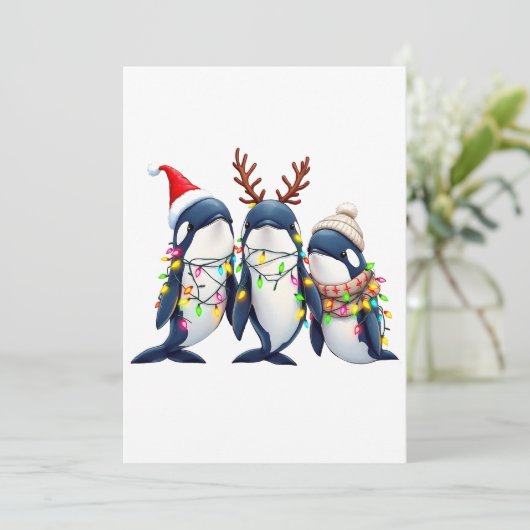 Drie walvissen dragen kerstmuts bedankkaart (Staand voorkant)