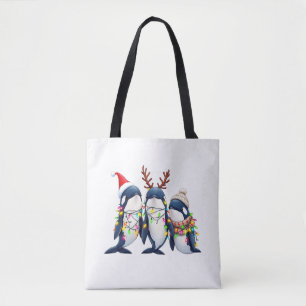 Drie walvissen dragen kerstmuts draagtas