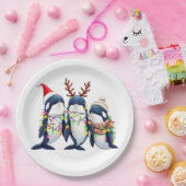 Drie walvissen dragen kerstmuts papieren bordje (Feest)