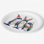 Drie walvissen dragen kerstmuts papieren bordje (Gekanteld)