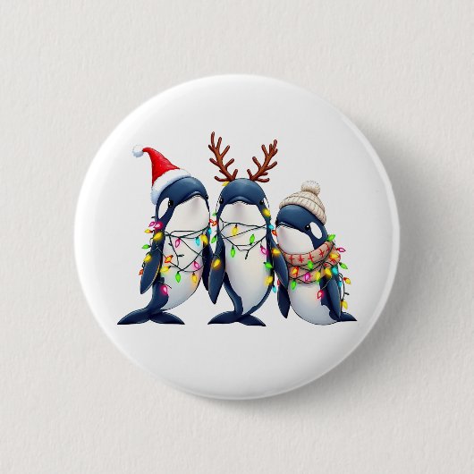 Drie walvissen dragen kerstmuts ronde button 5,7 cm (Voorkant)