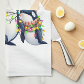 Drie walvissen dragen kerstmuts theedoek (Quarter Fold)