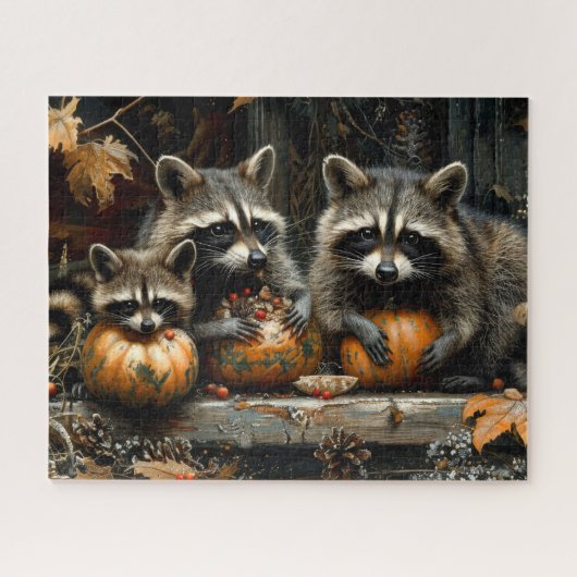  Drie Wasberen en Pompoenen Herfst 16x20 Legpuzzel (Horizontaal)