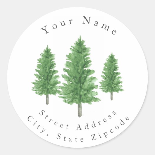 "Drie Waterverf pine Trees 2"-labels Ronde Sticker (Voorkant)