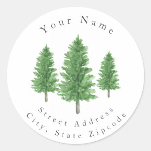 "Drie Waterverf pine Trees 2"-labels Ronde Sticker