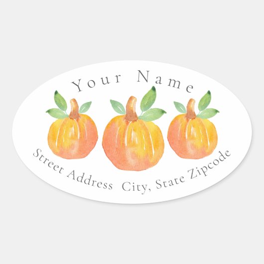 Drie Waterverf pompoenen 2 labels (Voorkant)