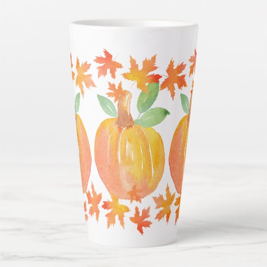 Drie Waterverf pompoenen & esdoorn bladeren Garlan Latte Mok (Voorkant)