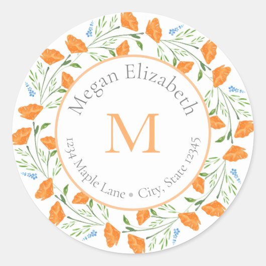 Drie Waterverf Poppies Wreath label (Voorkant)