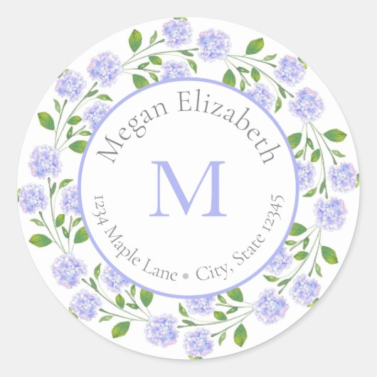 Drie Waterverven Hydrangeas Floral Wreath label (Voorkant)