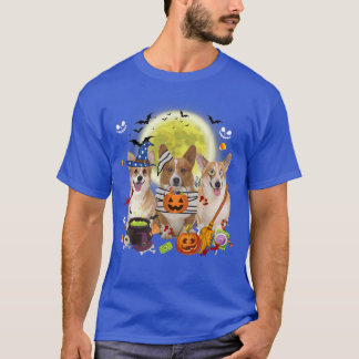 Drie Welsh Corgi Dogs Witch Scary Mummy Halloween T-shirt