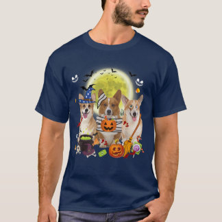Drie Welsh Corgi Dogs Witch Scary Mummy Halloween T-shirt
