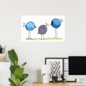 Drie Whimsicale Waterverf Vogels Poster (Thuiskantoor)
