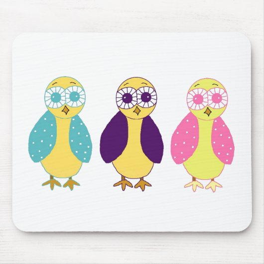 Drie Whimsische Uilen Muismat (Voorkant)
