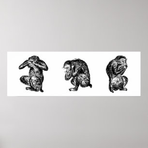 Drie Wijze apen zien, horen en spreken geen Kwaad Poster