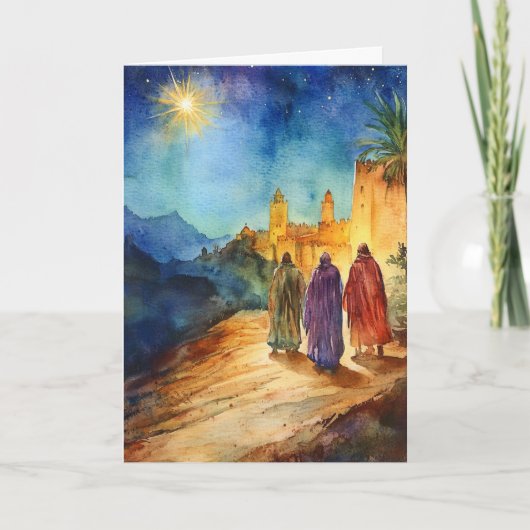 Drie wijze Mannen met de Waterverf van de Kerstste Kaart (Voorkant)