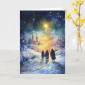 Drie wijze Mannen reizen onder kerstster Kaart (Gele Bloem)