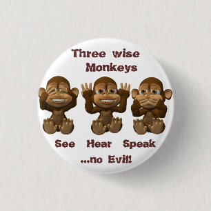drie wijzen apen ronde button 3,2 cm