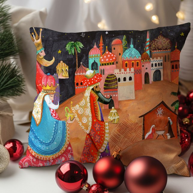 Drie Wijzen Kerstvakantie  Kussen (Three Wise men Christmas Holiday Throw Pillow)