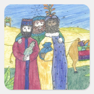 Drie wijzen mannen vierkante sticker