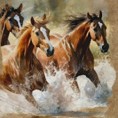 Drie wilde paarden lopen door water decoupage tissuepapier