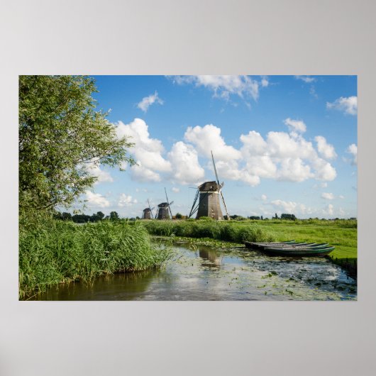 Drie windmolens en een kanaal poster (Voorkant)